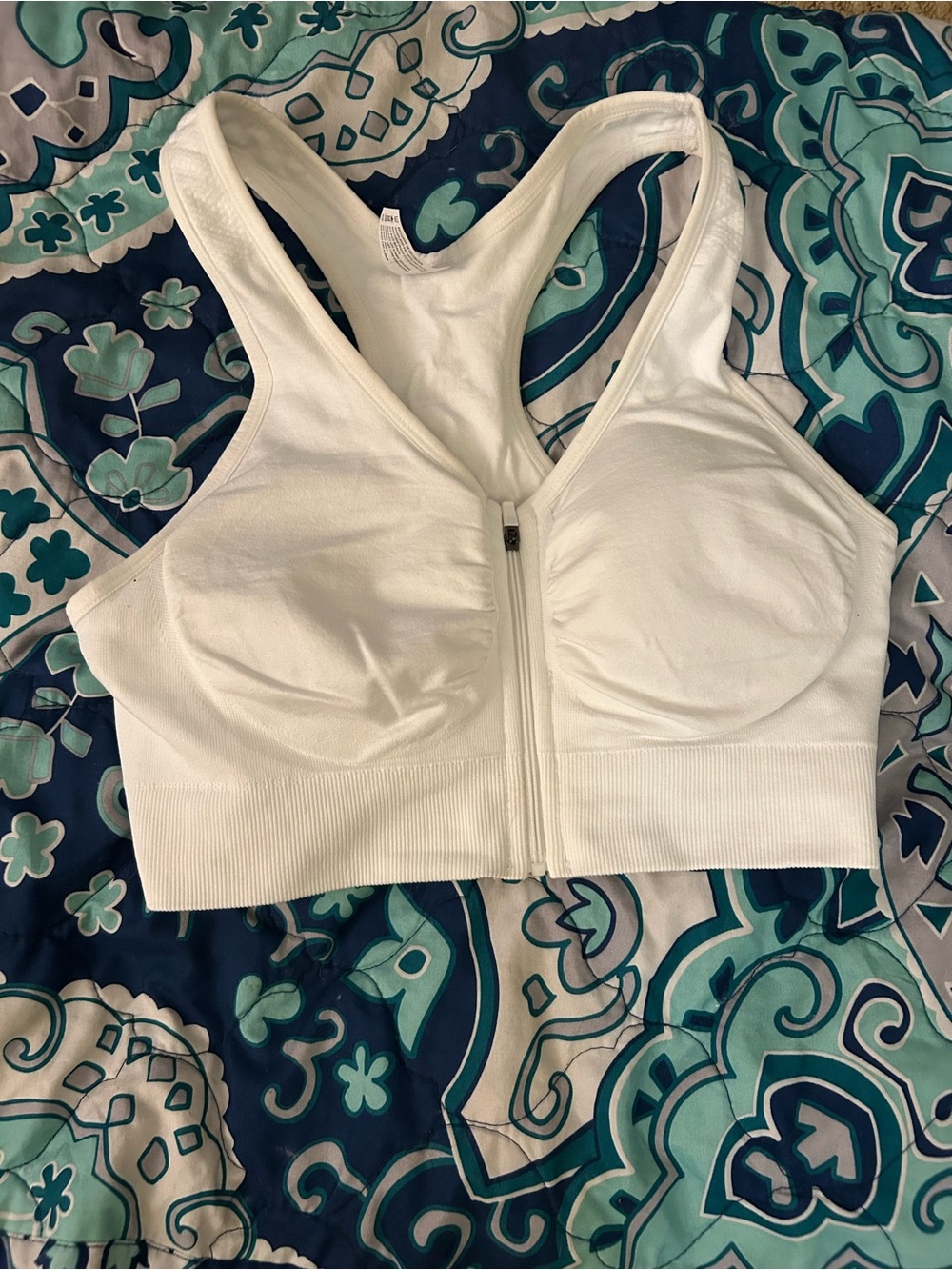 90 Degree By Reflex White Front-Zip Racerback Sports Bra